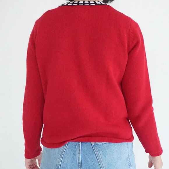 Vintage Timber Lea Red Black Embroidered Cats Knit Button Up Cardigan S - Picture 3 of 9